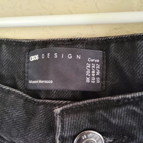 Asos DESIGN Black Wide Leg Denim Jeans Size 16 High Rise Raw Hem - Picture 4 of 8